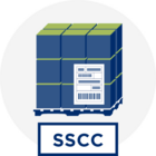 Icon einer Palette mit mehreren Kartons mit SSCC gekennzeichnet
