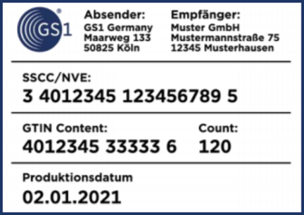 Abbildung eines GS1 Transportetiketts mit SSCC  /NVE