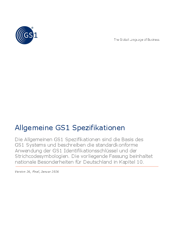 Allgemeine GS1 Spezifikationen mit nationalem Anhang (2026)