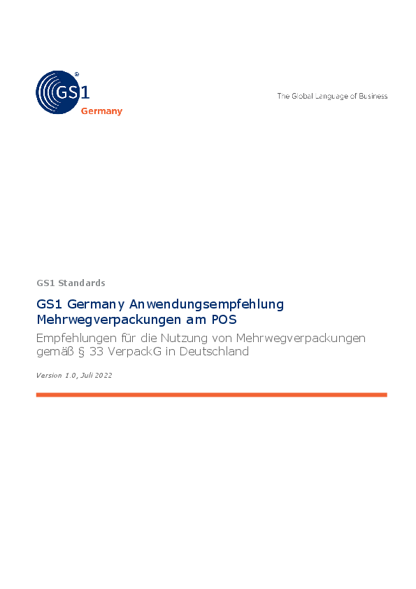 Identifikation und Kennzeichnung von Mehrwegbehältnissen und Darstellung beispielhafter Szenarien auf Basis §33 des deutschen Verpackungsgesetzes.