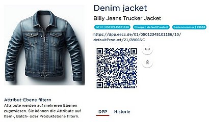 Screenshot aus DPP Demonstrator für eine Jeansjacke