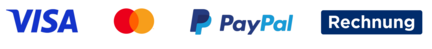 Logos der Zahlarten VISA, Mastercard, PayPal