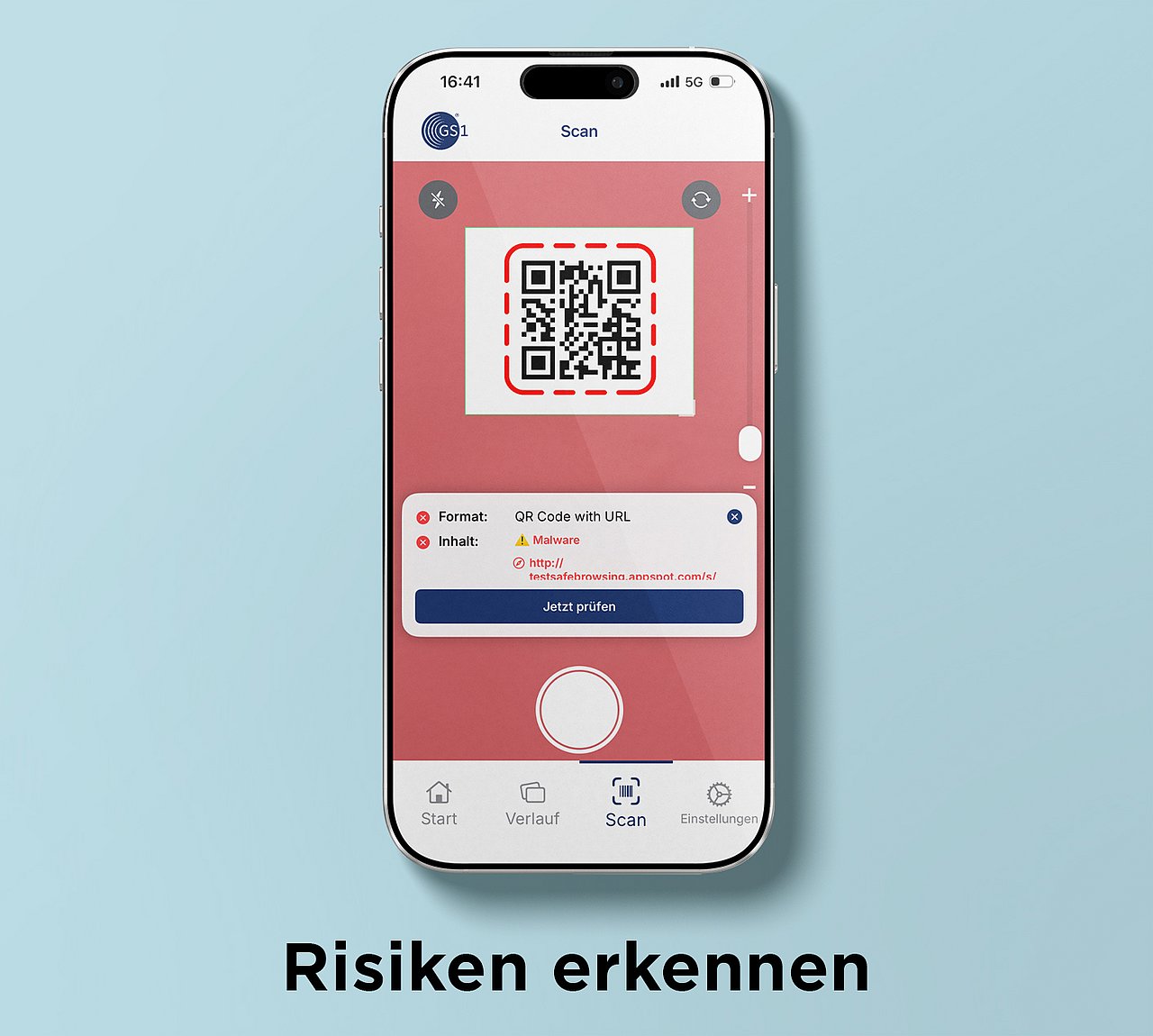 Eine IPhone mit der App GS1 Scan2Trust im Fokus Risiken erkennen