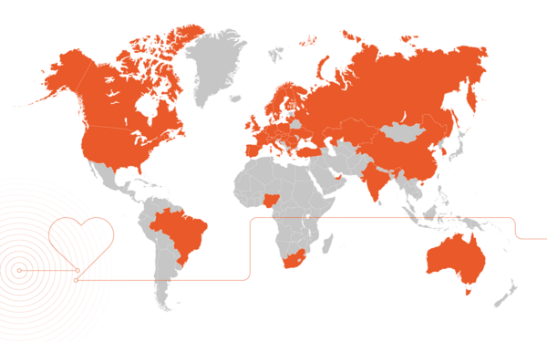 World map with highlighted countries in which GS1 Germany is currently active in category management