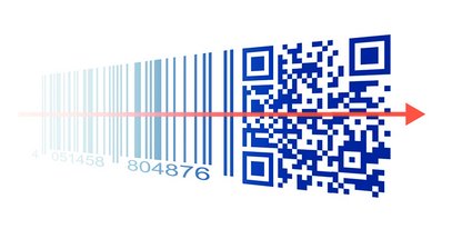 Grafische Darstellung der Metamorphose vom klassischen Barcode zum zweidimensionalen QR-Code