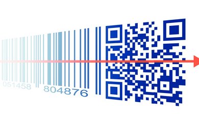 Grafische Darstellung der Metamorphose vom klassischen Barcode zum zweidimensionalen QR-Code
