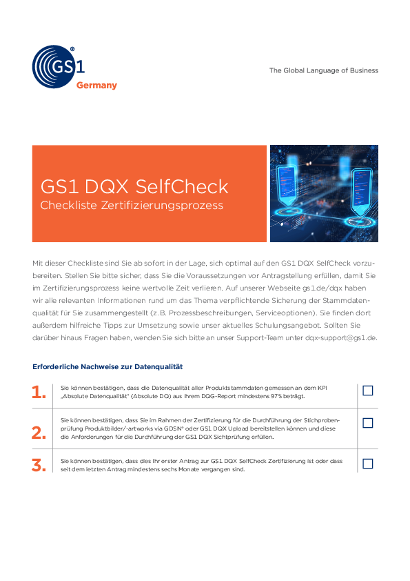 GS1 DQX SelfCheck Checkliste Zertifizierung