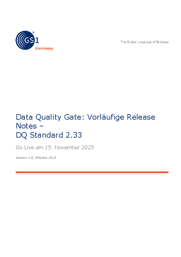 GS1 DQ Standard 2.33 Release Notes (vorläufig)