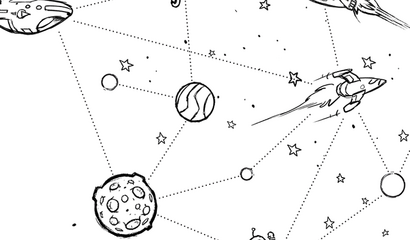 Schwarz/weiß Karikatur stellt Zukunftsstudie Szenario 7 als Wertschöpfungsnetzwerk dar.