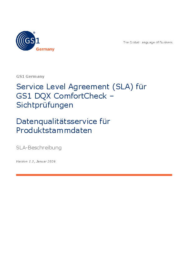 Service Level Agreement für GS1 DQX ComfortCheck - Sichtprüfungen