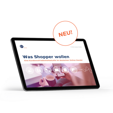Keyvisual der Kundenzufriedenheitsstudie im deutschen Online-Handel mit weißem Störer
