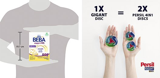 Eine Darstellung von Produkten und ihren Größenverhältnissen im Kontext von Produktabbildungen