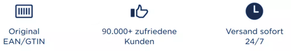 Drei Icons zeigen die Vorteile mit EANs/GTINs von GS1