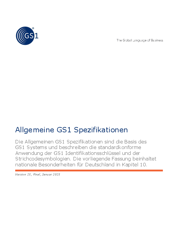 Die "Allgemeinen GS1 Spezifikationen" sind das Standardregelwerk von GS1 zu allen GS1 Identsystemen und GS1 Barcodes.
