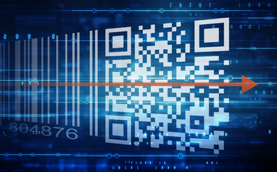 Eine Grafik zeigt die Transformation vom Barcode zum 2D Code