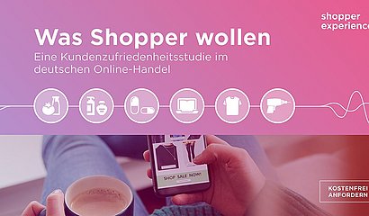 Cover der Studie "Was Shopper wollen" mit sechs Icons zu den betrachteten Branchen