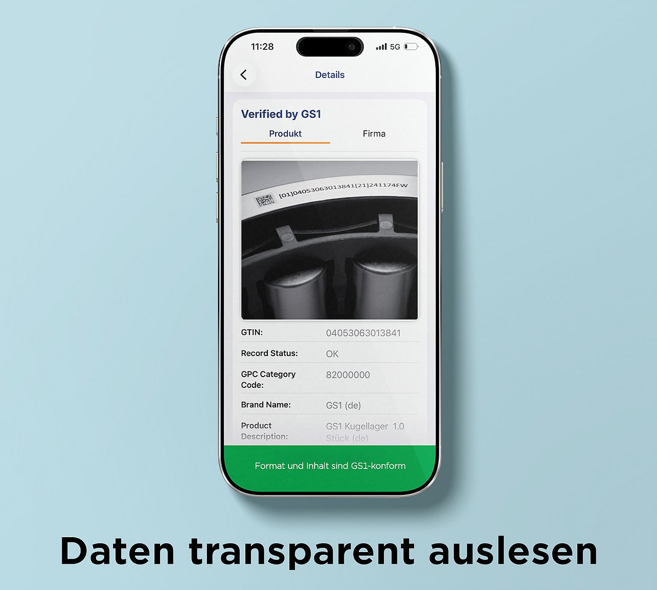 Eine IPhone mit der App GS1 Scan2Trust im Fokus Daten transparent auslesen