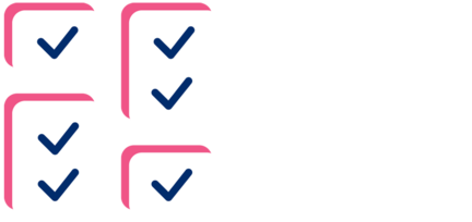 KI für den Mittelstand Paket Blaue Haken Icons auf weißem Hintergrund