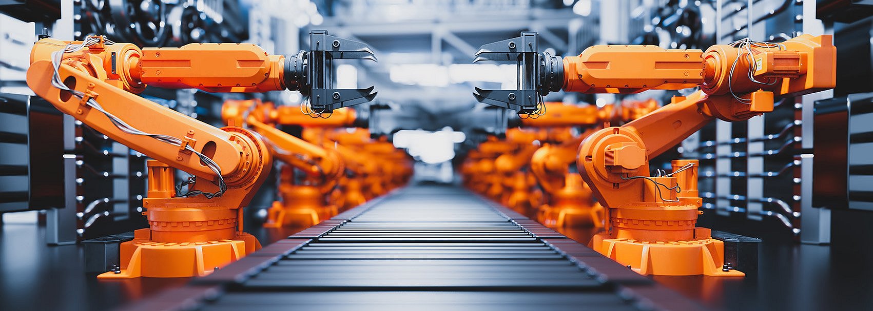 Eine Produktionsstraße mit Robotern