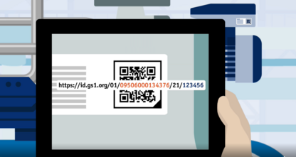 Grafik zeigt Tablet mit GS1 QR Code