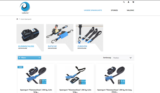 Screenshot vom Onlineshop von valonic