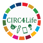 Logo/Keyvisual Förderprojekt CIRC4LIFE - "Entwicklung eines Kreislaufwirtschaftsansatz für nachhaltige Produkte und Dienstleistungen über ihre Wertschöpfungs- und Lieferketten"