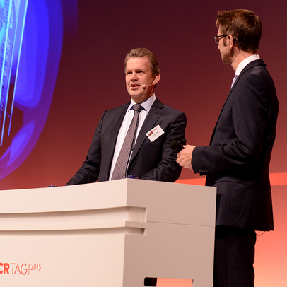Fotografie Eröffnung ECR Tag 2015 mit Uwe Schulz, Moderator WDR 2, und Jörg Pretzel, Geschäftsführer GS1 Germany, eröffnen den ECR Tag 2015.“