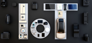 Keyvisual IoT Schriftzug der sich aus verschiedenen Objekten zusammensetzt