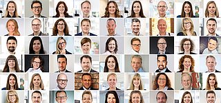 Kollage aus Mitarbeitendenportaits steht für Karriere bei GS1 Germany