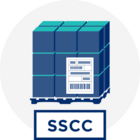 Icon einer Palette mit mehreren Kartons mit SSCC gekennzeichnet