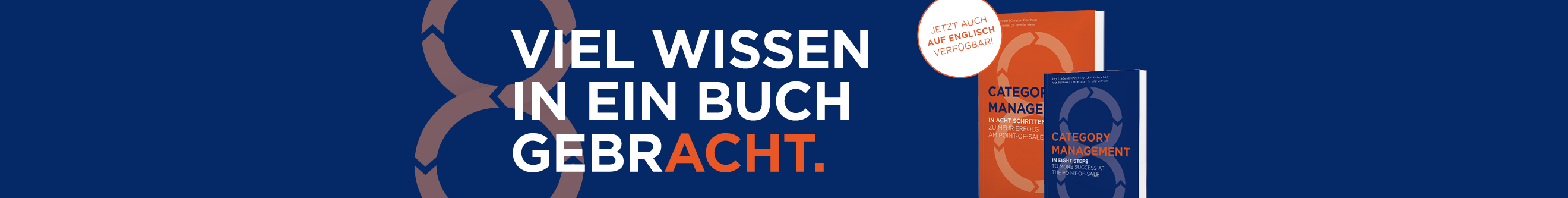 Header mit der Beschriftung "Viel Wissen in ein Buch gebracht" und einer Acht als Motiv